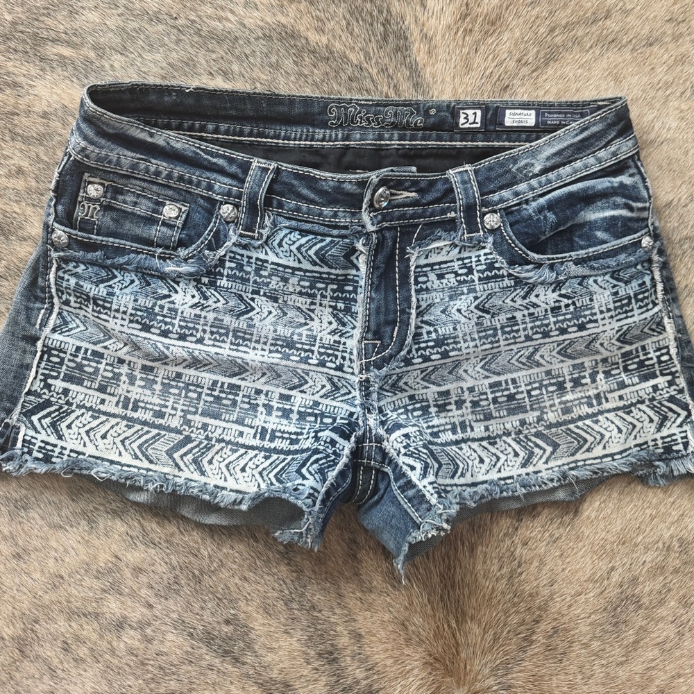 Signature Blue Jean Shorts with Aztec print
